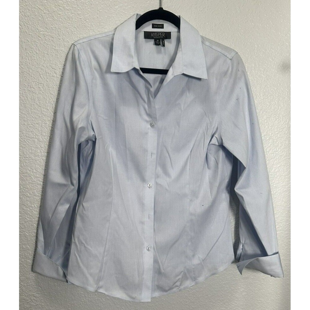 Kasper Women's Blue Long Sleeve Cuffed Blouse No-Iron‎ Easy Care - Size 10